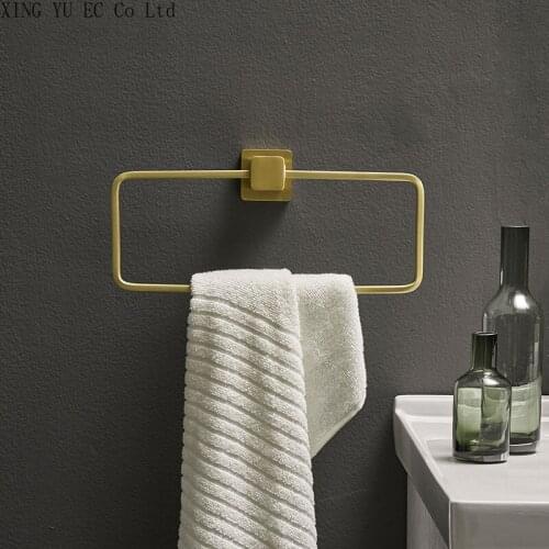 Nordic Golden Towel Ring Bathroom Decoration Towel Rack Bathroom Shelf Copper Drawing Process Bathroom Decoration Accessories