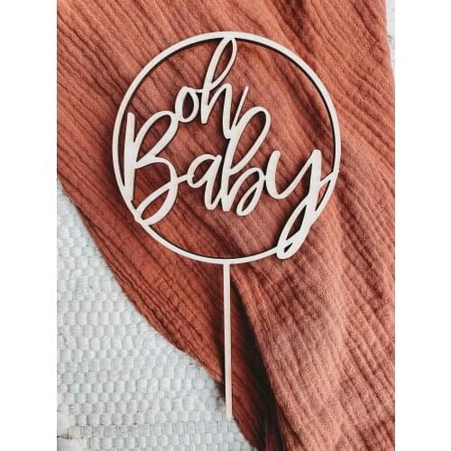 1pcs Wooden Oh Baby Cake Topper, Mirror rose gold Baby Shower Cake Decorations, Gender Neutral New Baby Party Cake Topper