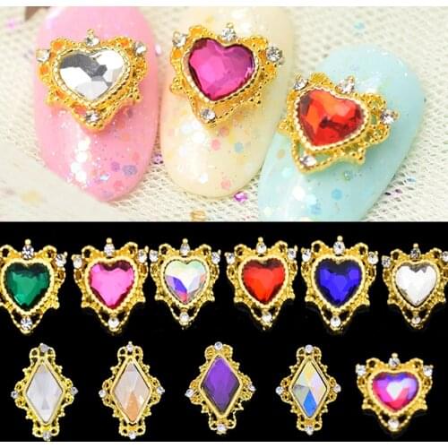 100pcs Heart/Rhombic Shape Nail Rhinestones 11x11mm/14*14mm Crystal Glass Stones DIY Manicure Nail Art Decorations CJE447-457