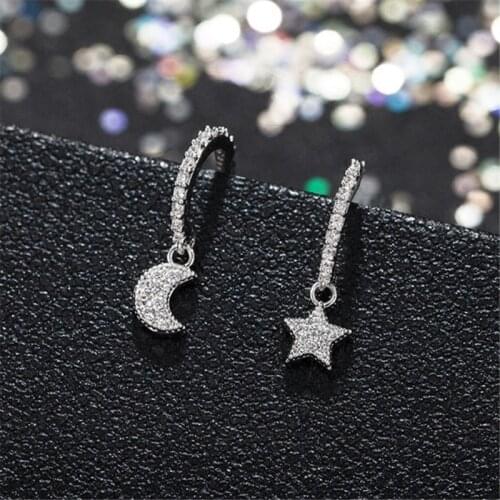 2021 New Zircon Star Moon Drop Earrings For Women 925 Sterling Silver Fashion Jewelry Drop Shipping eh1391