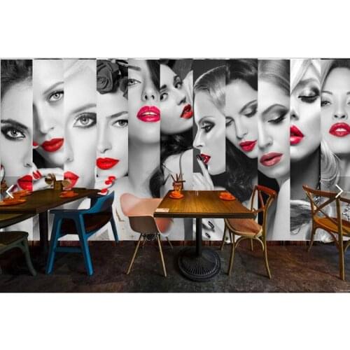 Beauty salon red lips beauty mosaic murals 3D clothing store living room background wall bedroom dining room wallpaper