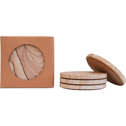 4 pcs Natural sandstone coasters Home insulation mat non-slip MATS