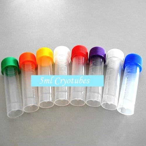 50 pcs 5ml Cryotubes With Scale Scrub Wall Screw Capsule With Washers PP Bottles Blending Lab Analyze Centrifuge Serum Tubes