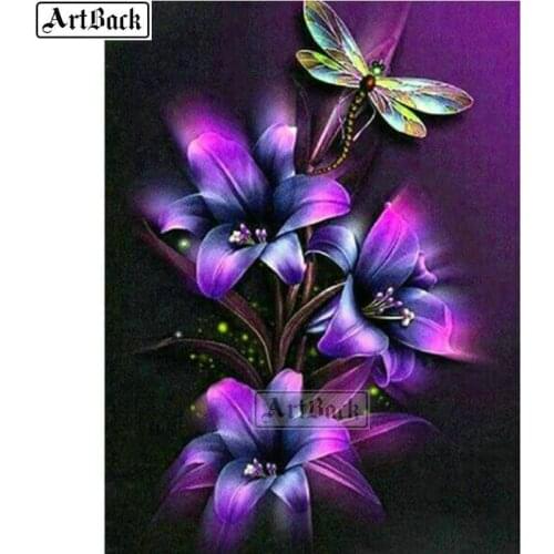 5d diamond painting lily dragonfly purple landscape cross stitch full square animal diy diamond embroidery diamond mosaic