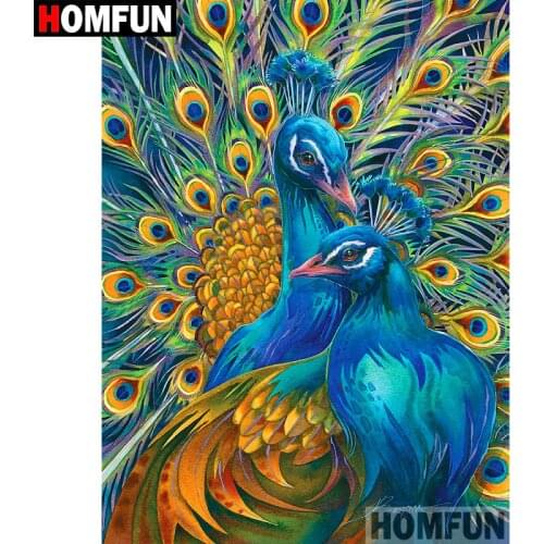 HOMFUN 5D DIY Diamond Painting Full Square/Round Drill "Animal peacock" Embroidery Cross Stitch gift Home Decor Gift A09386