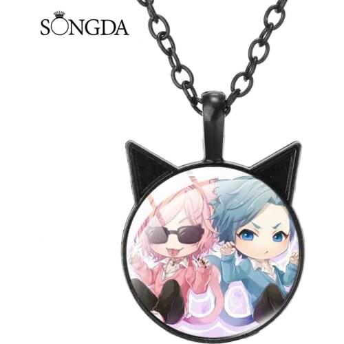 Anime Yarichin Club Cat Ear Pendant Necklace Cosplay Art Photo Glass Long Chain Necklaces For Fans Gifts Accessories