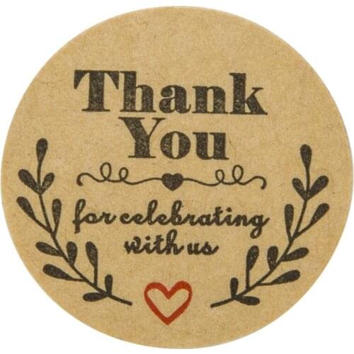 Free Shipping - 2.5CM Round Natural Kraft Handmade with "THANK YOU" Stickers, 500 Labels Per Roll