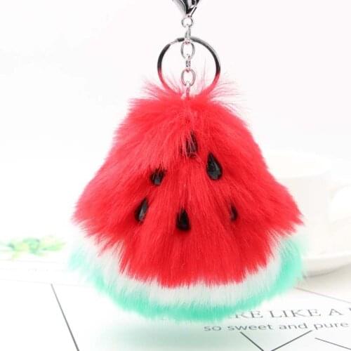 Pom Pom Cute Soft Keyring Car Chic Fruit Bag Charm Watermelon Faux Fur Ball Keychain Bag Plush Car Key Ring Car Key Pendant S239