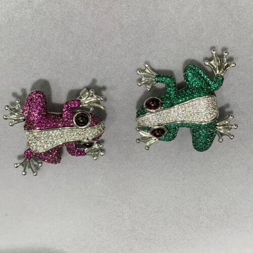 Green rose red color frog brooch pins copper with cubic zircon fashion women jewelry free shipping