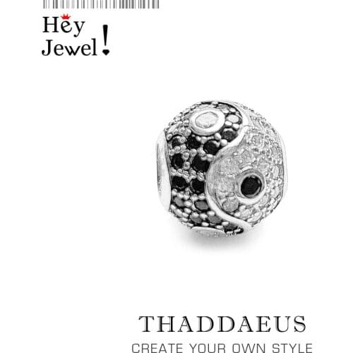 Beads Yin Yang Pave Micro Pave Ball Charm Bead For Women DIY Fine Jewelry Making Men Silver Sterling Europe Fashion Bead