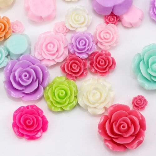 100PCS Resin flowers mini Rose Flower Pattern flatback Resin Cabochons Scrapbook Craft DIY Embellishments 8mm decor Headwear