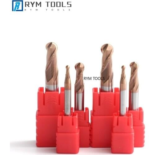 Hrc55 Solid Carbide Ball Nose End Mill Coated R0.5-r6 2 Flutes Straight Tungsten Cutting Tools Milling Cutter for Acrylic Wood