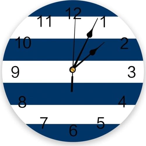 Classic Blue And White Stripes Modern Wall Clock For Home Office Wall Decoration Living Room Bathroom Decor Hanging Watch