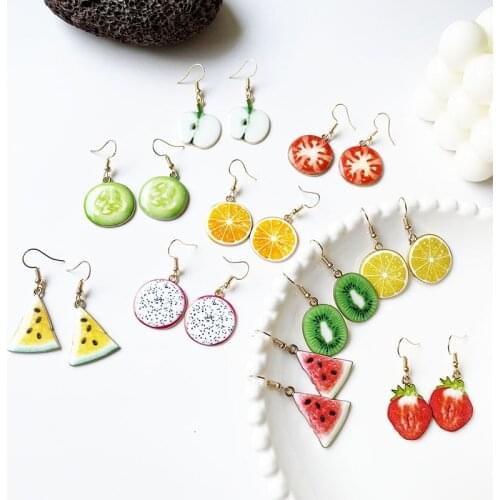 Korea Fruit Earrings Summer Watermelon Strawberry Cherry Earrings Cute Girl Temperament Sweet Earrings 2021 New Ear Jewelry