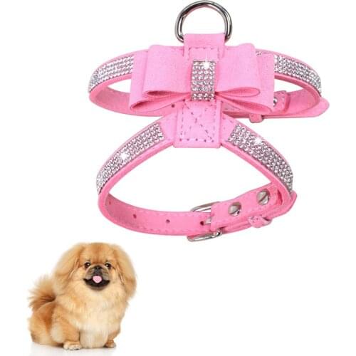 Legendog Pet Harness Chest Strap With Buckle Hot Drilling Sparkling Bow Pet Dog Cat Harness Leather High Quality Pet Collar