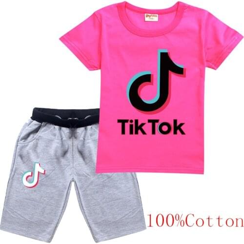 TIK TOK Summer Childrens Short Sleeve Suit Boys' Cartoons Clothes For Sports Clothing Two Piece Sports Shorts Suit Kids Set