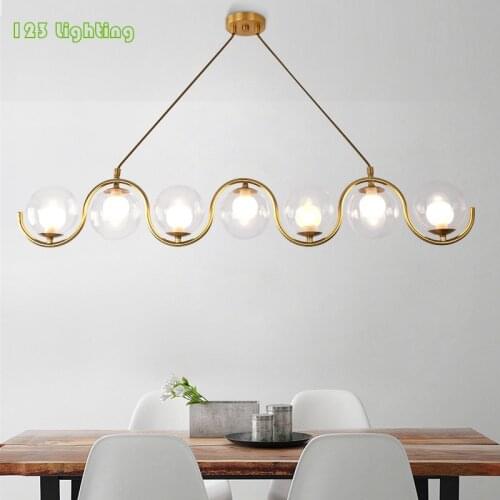 Nordic Gold Metal Chandeliers Lighting Transparent Glass Dining room Hanglamp Living room Pendant Lamp Suspension Luminaire
