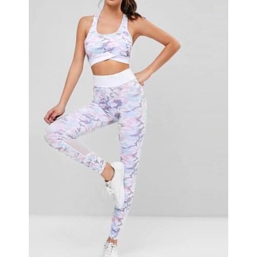 Fashion Ladies Yoga Set Printed Camouflage Two Piece High Waist Hip Bottom Pants Running Fitness Yoga Suit Gym Clothing E2