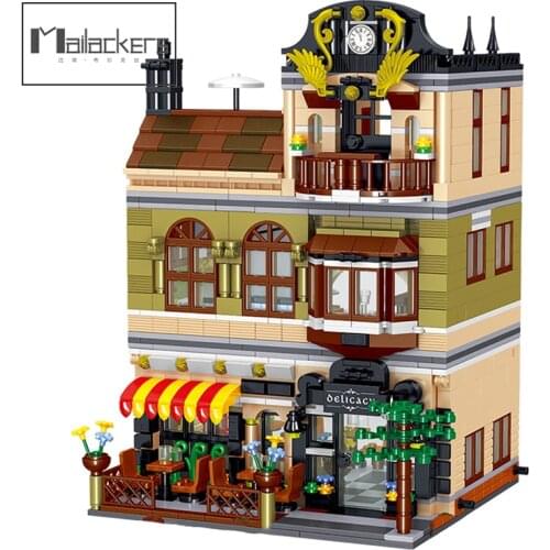 Mailackers City House Modular Architecture Chinese Restaurant Building Blocks City Street View Corner Shop Bricks Toys For Kids