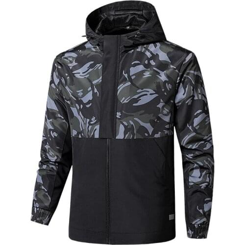 Mens Jacket with Hat Water Resistance Camouflage Coat for Men Autumn and Spring