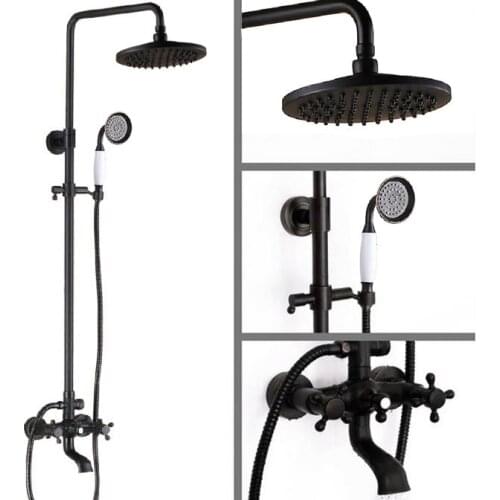 Wall Mounted Waterfall Bathroom Tub Faucet Hand Shower Rain Shower Set Black Oil Rubbed Brass ars382