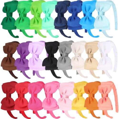 24pcs/set Girls Hair Bow Headband Two Layers Bowknot Design Ribbon 4 Inch Hairbow with Wide Wrapped Head Hoop