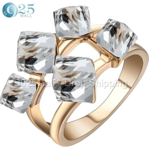 Charming crystal rainbow white red blue cz Gem ring jewelry gold-color engagement wedding band for women ladies party gift