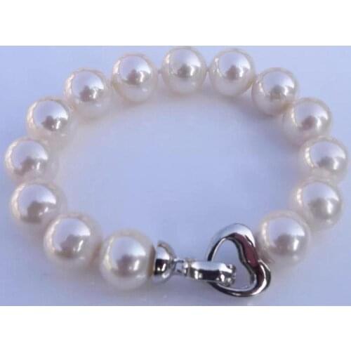 Charming 9-10mm round south sea white pearl bracelet 7.5-8inch925s