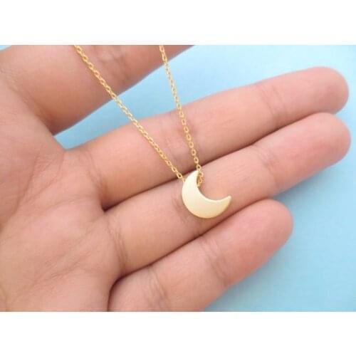 Cute little half moon necklace simple crescent Eclipse necklace small silvery moon necklace star sky universe planet jewelry