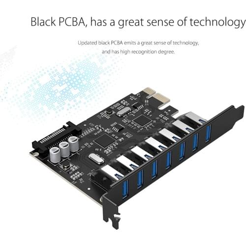 ORICO USB 3.0 7 Port PCI-E Expansion Card Motherboard PCIE Riser Adapter Card with 15Pin SATA Connector Power Cable