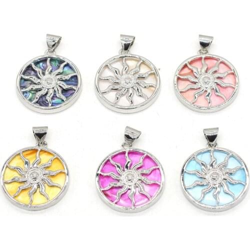 Natural Mother of Pearl Shell Pendants Metal Round White Shell Abalone Shell Charms Pendants for Jewelry DIY Making 33x37mm