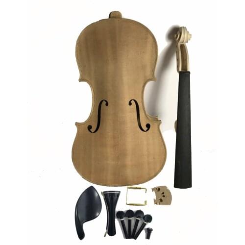 A set of Semi-finished Full Size Violin Unfinished 4/4 White Violin Ebony Fittings Flame Maple Spruce Wood Handmade