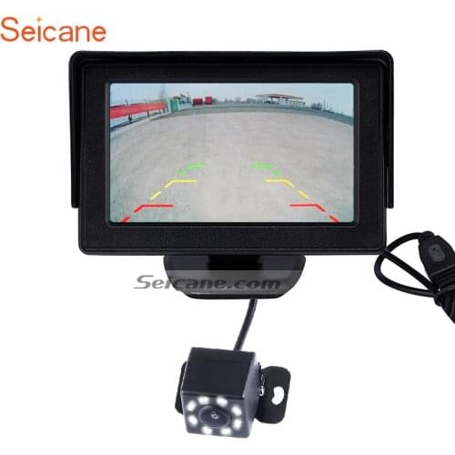 Seicane TFT LCD 4.3 Inch Monitor Displayer Backup RearView Camera with 8 LED Lights Waterproof Night Vision Parking CCD free