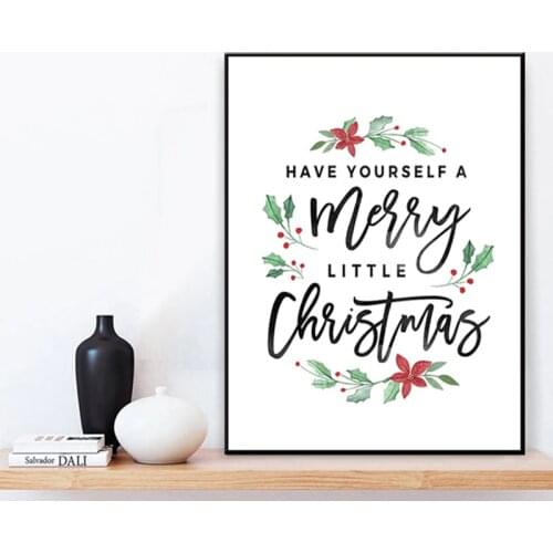 Christmas Poster Prints Have Yourself A Happy Little Christmas Quote Painting Holiday Wall Artist Home Decoration Frameless