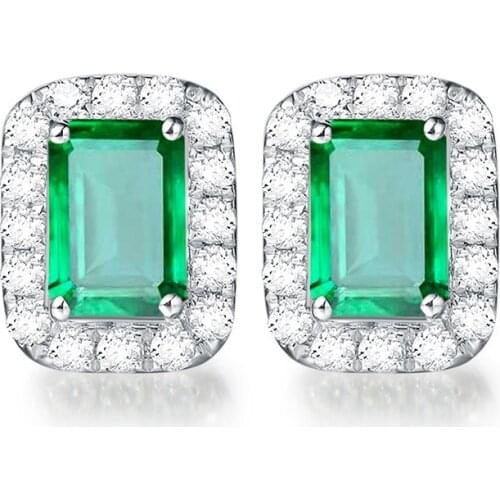 Handmade Lab Emerald Stud Earring 100% Real 925 sterling silver Jewelry Promise Engagement Wedding Earrings for Women Bridal