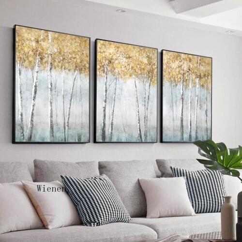 Nordic Modern Abstract Oil Painting Yellow Leaves Tree Canvas Print Poster Picture for Living Room Decor Frameless Wall Art