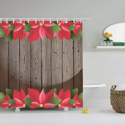 Floral Shower Curtains Wooden Board Flowers Shower Curtain with 12 Hooks for Bathroom Waterproof Durable With Hooks
