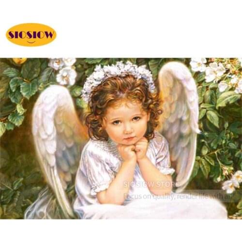 SIOSIOW 5d Diy Diamond Art Painting Full Square Girl Cross Stitch Diamond Embroidery Angel Rhinestones Handwork Hobby Home Decor