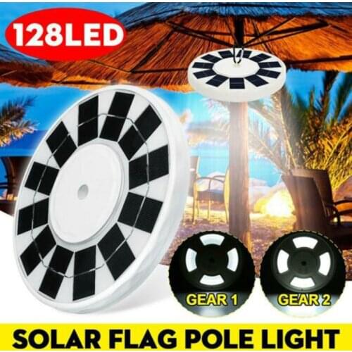 128 LED Solar Powered Flag Pole Light Super Bright Flagpole Tent Night Lamp Downlight Adjustable Brightness Camping Lights