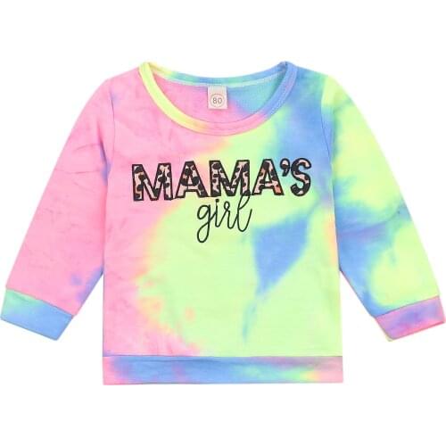 Kids Baby Girls Sweatshirts Tie Dye Round Neck Long Sleeve Casual Letter Printed Color Pullover Outwears Kid Girl Spring Autumn