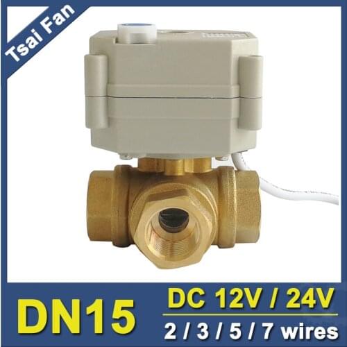 TF15-BH3-B 2/3/5/7 Wires DC12 /DC24V Brass 1/2'' (DN15) 3 Way T/L Type Horizontal Electric Valve