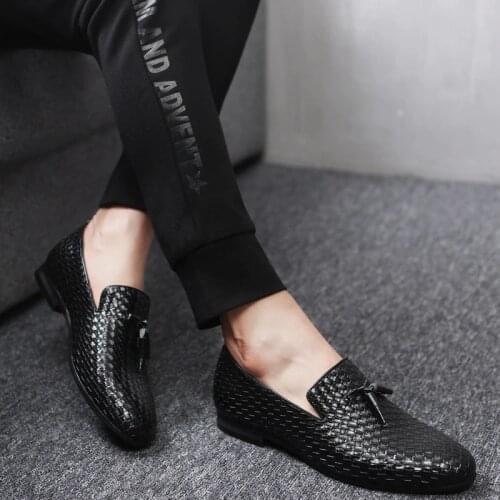 M-anxiu Large size 38-48 Men Tassel Shoes Casual Leather Dress Handmade Loafers Woven Oxfords Moccasins Wedding Flat Shoes