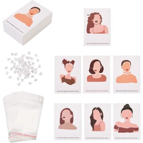 Women Pattern Necklace Earrings Card Holder Ear Studs Display Cards with Ear Nuts Cellophane Bags for Packaging Jewelry Supplies