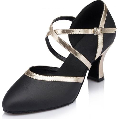 Black PU Leather Salsa Ballroom Latin Dance Shoes 4.5-8.5 cm Heels Ladies Free Shipping Shoes For Women Band Shoes JYG527