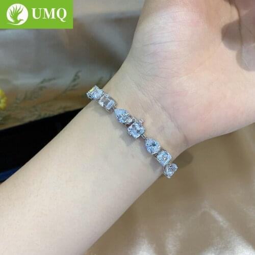 UMQ Sparkling Created Moissanite Bracelet100% 925 Sterling Silver Bangle For Women Wedding Party Bride band Fine Jewelry Gifts