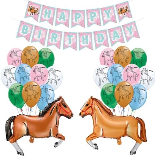 Spirit Riding Horse Balloons Cartoon Forest Animal Farm Latex Ballons Pink Happy Birthday Banner Party Decorations Girl Kids Toy