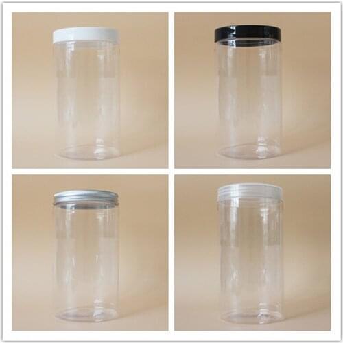 10pcs/lot 1000ml Plastic Cosmetic Jar Tall Clear Bottle White Clear Black Lid Alauaminum Cap 1000g 92cm Diameter Hair Care Tin