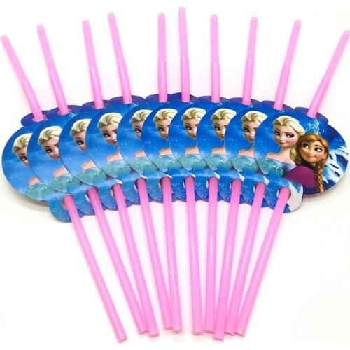 Disney Elsa & Anna 10PCS Cartoon Plastic Drinking Straw Girl Birthday Party Straw Length 22cm Festival Straws Decoration Supply