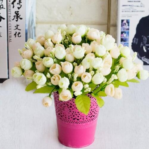 15 heads/bouquet Small Bud Rose Artificial Flower Silk Rose Flowers DIY Wedding Home Christmas Decoration