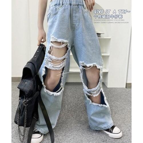 2021 new wholesale girls denim holes long pants fashion spring girls jean pants 3-8t A710